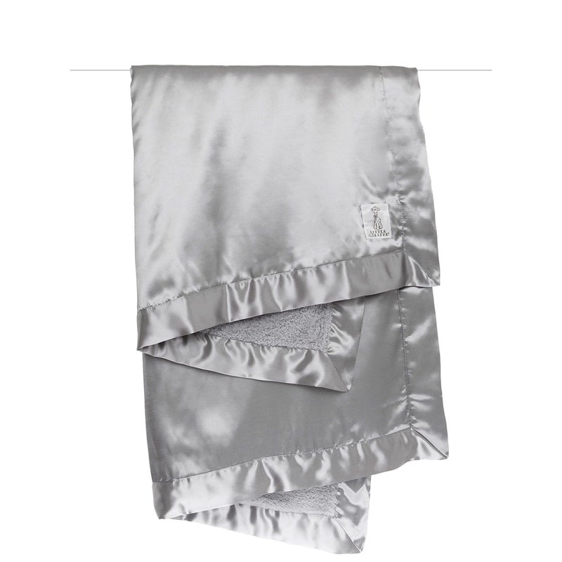 Little Giraffe Chenille Satin Baby Blanket 35" x 45", Silver - Image 1